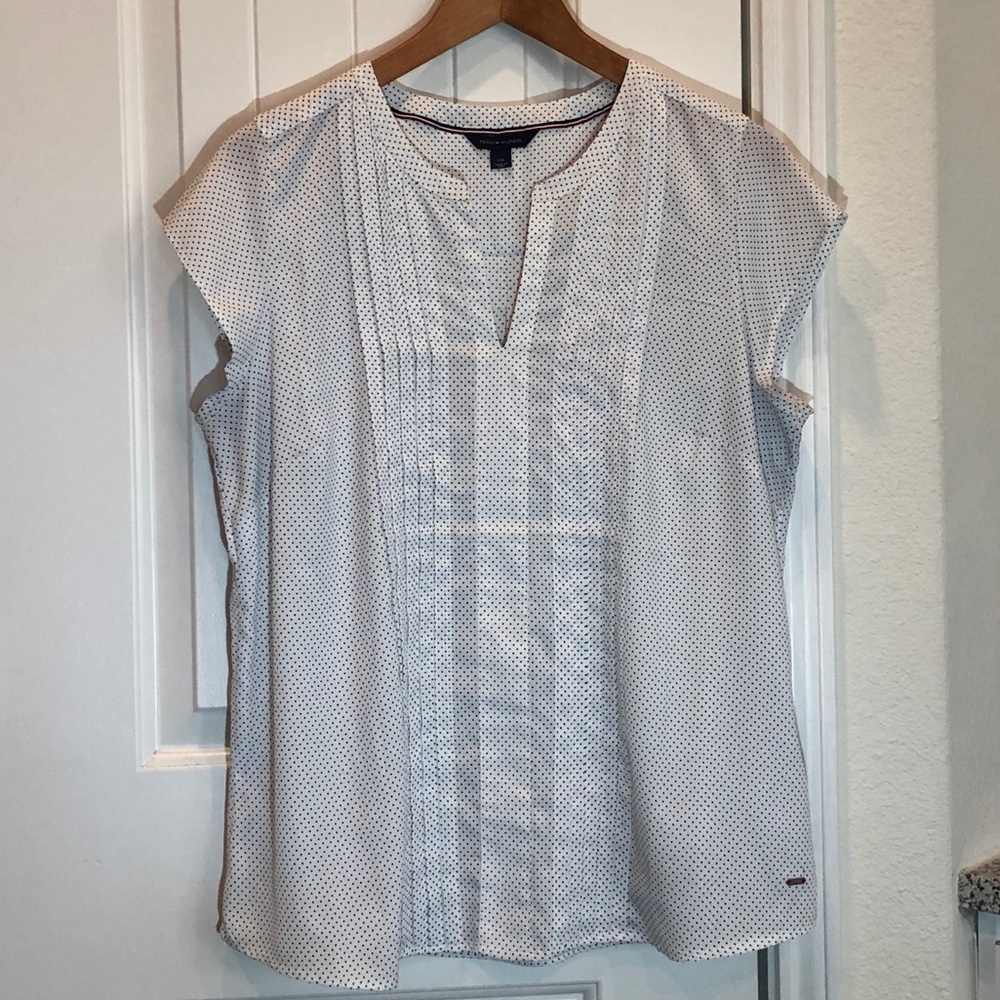 Tommy Hilfiger White/black polka dot blouse Large